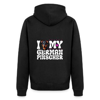 I love my German Pinscher - Unisex Premium Organic Zip Hoodie - black - Back - Nico (187cm)