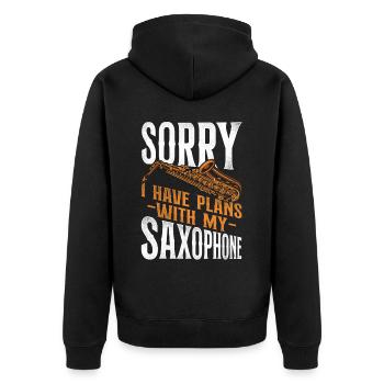 Saxophone Sorry I Have Plans With - Unisex Premium Bio Zip Hoodie - Schwarz - Hinten - Nico (187cm)