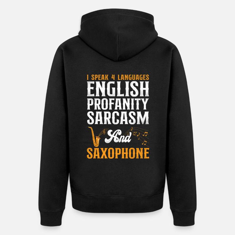 Saxophones Je parle 4 langues - Veste à capuche bio Premium Unisexe - noir