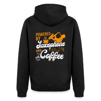 Saxophone Coffee Powered By - Unisex Premium Organic Zip Hoodie - black - Back - Nico (187cm)