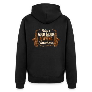 Saxophone Today's Good Mood Is - Unisex Premium Bio Zip Hoodie - Schwarz - Hinten - Nico (187cm)