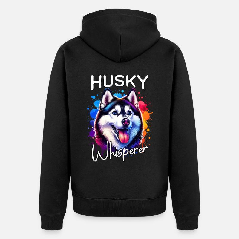 Schlittenhund Flüsterer Husky - Unisex Premium Bio Zip Hoodie - Schwarz
