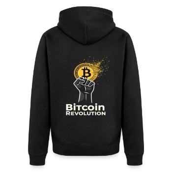 Bitcoin Revolution - Unisex Premium Bio Zip Hoodie - Schwarz - Hinten - Nico (187cm)