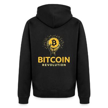 Bitcoin Revolution - Unisex Premium Bio Zip Hoodie - Schwarz - Hinten - Nico (187cm)