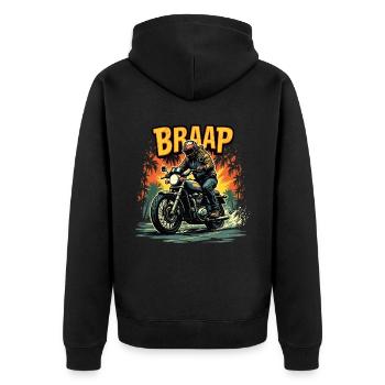 Motorrad Motorradfahrer Motorrad Maschine - Unisex Premium Bio Zip Hoodie - Schwarz - Hinten - Nico (187cm)