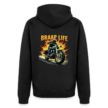 Motorrad Motorradfahrer Motorrad Maschine - Unisex Premium Bio Zip Hoodie - Schwarz - Hinten - Nico (187cm)