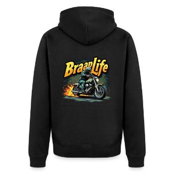 Motorrad Motorradfahrer Motorrad Maschine - Unisex Premium Bio Zip Hoodie - Schwarz - Hinten - Nico (187cm)