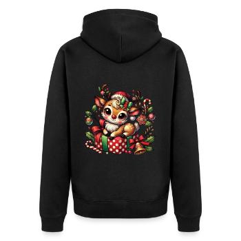 Christmas Reindeer On Gift - Unisex Premium Organic Zip Hoodie - black - Back - Nico (187cm)