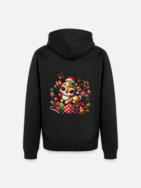 Christmas Reindeer On Gift - Unisex Premium Organic Zip Hoodie - black