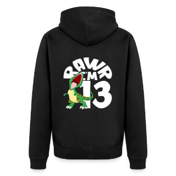 Rawr Ich Bin 13 Dinosaurier Geburtstag - Unisex Premium Bio Zip Hoodie - Schwarz - Hinten - Nico (187cm)