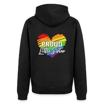 LGBTQ-Schwester Stolze kleine Schwester - Unisex Premium Bio Zip Hoodie - Schwarz - Hinten - Nico (187cm)
