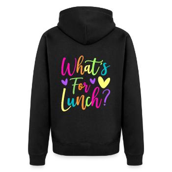 Lunch Lady Cafeteria-Mitarbeiterin Was gibt's zu - Unisex Premium Bio Zip Hoodie - Schwarz - Hinten - Nico (187cm)