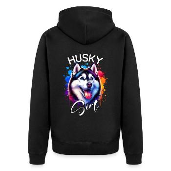 Husky Mädchen Schlittenhund - Unisex Premium Bio Zip Hoodie - Schwarz - Hinten - Nico (187cm)