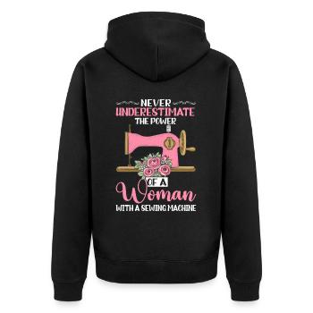 Die Macht einer Frau mit Nähmaschine Näherin - Unisex Premium Bio Zip Hoodie - Schwarz - Hinten - Nico (187cm)