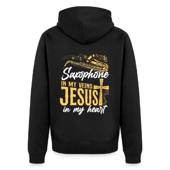 Saxophones Jésus Foi Chrétien - Veste à capuche bio Premium Unisexe - noir - Dos - Nico (187cm)