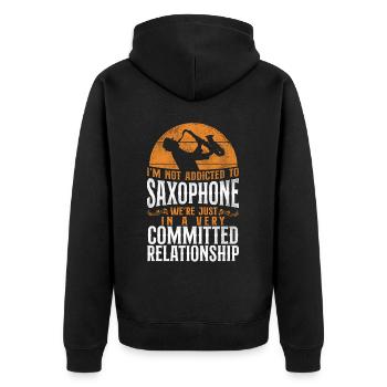 Saxophones Je ne suis pas accro à mon - Veste à capuche bio Premium Unisexe - noir - Dos - Nico (187cm)