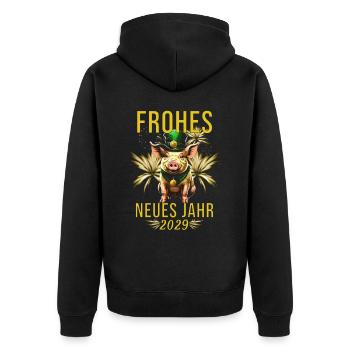Frohes Neues Jahr 2029 - Unisex Premium Bio Zip Hoodie - Schwarz - Hinten - Nico (187cm)