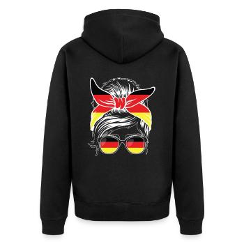 Sport Deutschland, Fußball, Outfit für Sportfan - Unisex Premium Bio Zip Hoodie - Schwarz - Hinten - Nico (187cm)