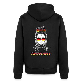 Sport Deutschland, Fußball, Outfit für Sportfan - Unisex Premium Bio Zip Hoodie - Schwarz - Hinten - Nico (187cm)