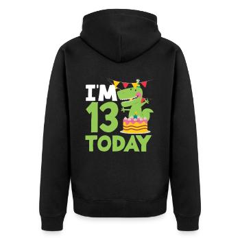 Ich Bin 13 Heute Geburtstag Dinosaurier - Unisex Premium Bio Zip Hoodie - Schwarz - Hinten - Nico (187cm)