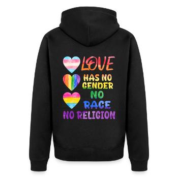 Gender Lesben, Schwule, Trans, Queer Regenbogen - Unisex Premium Bio Zip Hoodie - Schwarz - Hinten - Nico (187cm)
