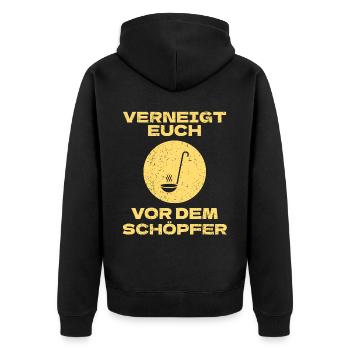 Bow down to the creator funny pun - Unisex Premium Organic Zip Hoodie - black - Back - Nico (187cm)