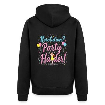 Resolution Party Design – Lustiges Silvester Motiv - Unisex Premium Bio Zip Hoodie - Schwarz - Hinten - Nico (187cm)