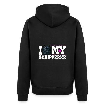 Ich liebe meinen Schipperke - Unisex Premium Bio Zip Hoodie - Schwarz - Hinten - Nico (187cm)