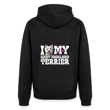 Ich liebe meinen West Highland Terrier - Unisex Premium Bio Zip Hoodie - Schwarz - Hinten - Nico (187cm)