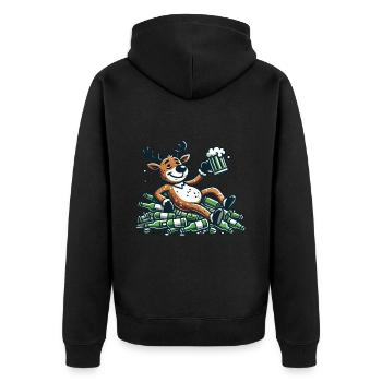 Funny Christmas Reindeer for Beer Lovers - Unisex Premium Organic Zip Hoodie - black - Back - Nico (187cm)