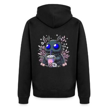 Mothman Bubble Tea - Unisex Premium Bio Zip Hoodie - Schwarz - Hinten - Nico (187cm)