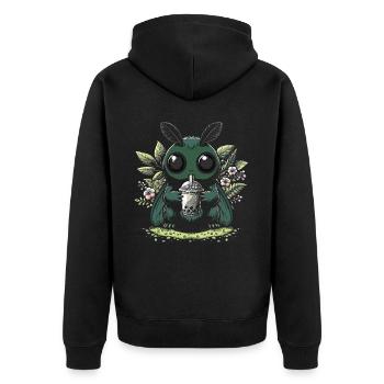 Mothman Bubble Tea - Unisex Premium Bio Zip Hoodie - Schwarz - Hinten - Nico (187cm)
