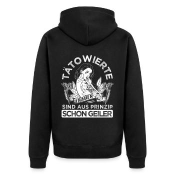 Tattoo, Tätowierte Frauen: Rock Your Ink mit Stil - Unisex Premium Bio Zip Hoodie - Schwarz - Hinten - Nico (187cm)