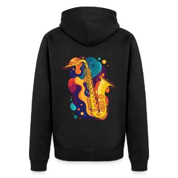 Musik Feiern: Saxophon Rock 'n' Roll -Künstler - Unisex Premium Bio Zip Hoodie - Schwarz - Hinten - Nico (187cm)