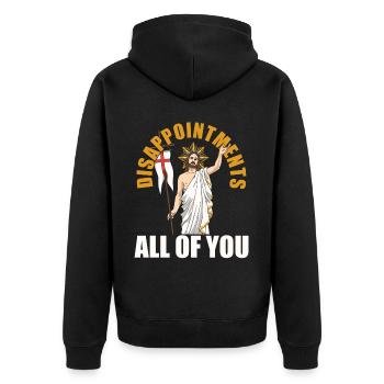 funny Jesus! "Enttäusche Euch Alle" Ironisch - Unisex Premium Bio Zip Hoodie - Schwarz - Hinten - Nico (187cm)