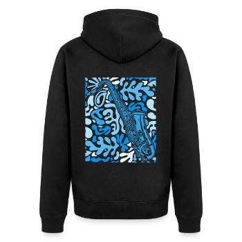 Musik Feiern: Saxophon Rock 'n' Roll -Künstler - Unisex Premium Bio Zip Hoodie - Schwarz - Hinten - Nico (187cm)