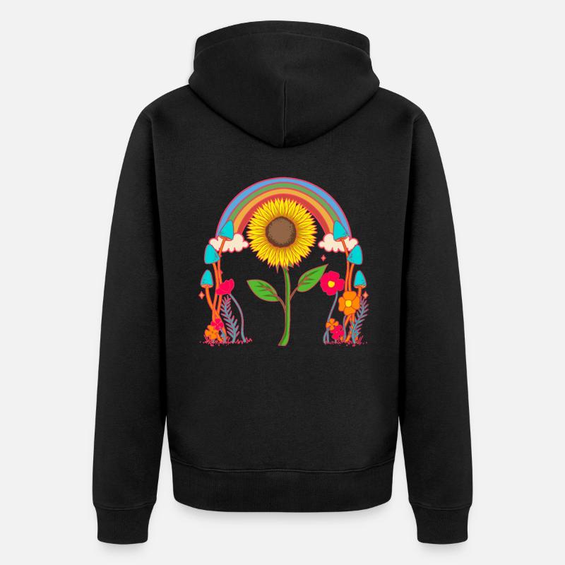 Tournesol Nature Fleur Arc-en-ciel - Veste à capuche bio Premium Unisexe - noir