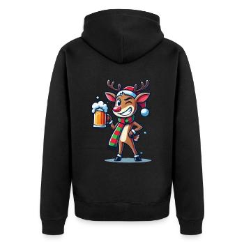Lustiges Weihnachtsrentier Mit Bierkrug - Unisex Premium Bio Zip Hoodie - Schwarz - Hinten - Nico (187cm)