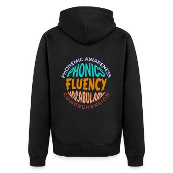 Phonics Fluency Vocabulary Sprache - Unisex Premium Bio Zip Hoodie - Schwarz - Hinten - Nico (187cm)