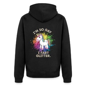I'm so Gay Unicorn für Schwule - Unisex Premium Bio Zip Hoodie - Schwarz - Hinten - Nico (187cm)