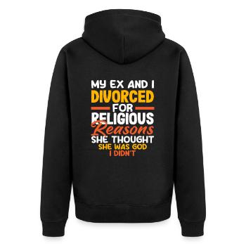Mon ex et moi avons rompu pour des raisons religieuses - Veste à capuche bio Premium Unisexe - noir - Dos - Nico (187cm)