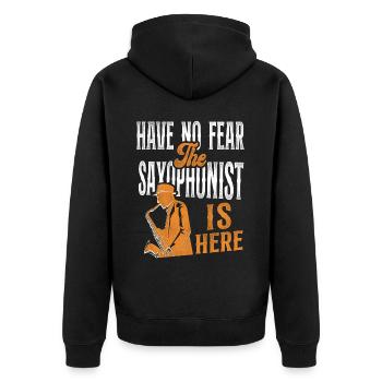 Saxophone Have No Fear The - Unisex Premium Bio Zip Hoodie - Schwarz - Hinten - Nico (187cm)