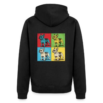 Französische Bulldogge Pop-Art Design - Unisex Premium Bio Zip Hoodie - Schwarz - Hinten - Nico (187cm)