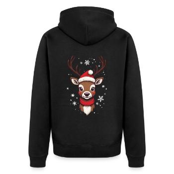 Fröhliches Rentier Weihnachten Motiv - Unisex Premium Bio Zip Hoodie - Schwarz - Hinten - Nico (187cm)