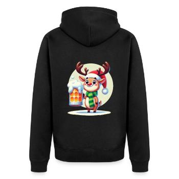 Bier und Weihnachtliches Rentier Mit Bierkrug - Unisex Premium Bio Zip Hoodie - Schwarz - Hinten - Nico (187cm)