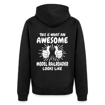 Modelleisenbahner - Unisex Premium Bio Zip Hoodie - Schwarz - Hinten - Nico (187cm)
