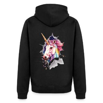 Einhorn - Unisex Premium Bio Zip Hoodie - Schwarz - Hinten - Nico (187cm)