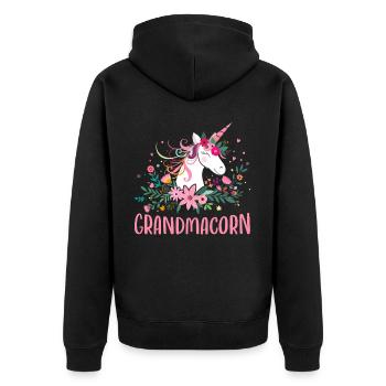 Grandmacorn Einhorn Oma - Unisex Premium Bio Zip Hoodie - Schwarz - Hinten - Nico (187cm)