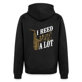 Saxophone Pun I Reed A Lot - Unisex Premium Organic Zip Hoodie - black - Back - Nico (187cm)