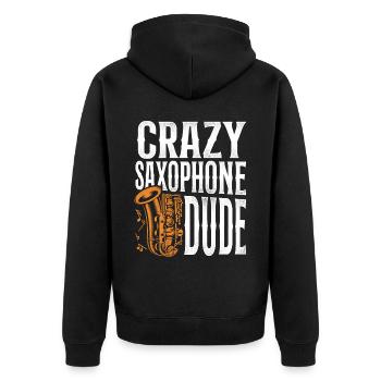 Saxophone Crazy Saxophone Dude - Unisex Premium Bio Zip Hoodie - Schwarz - Hinten - Nico (187cm)